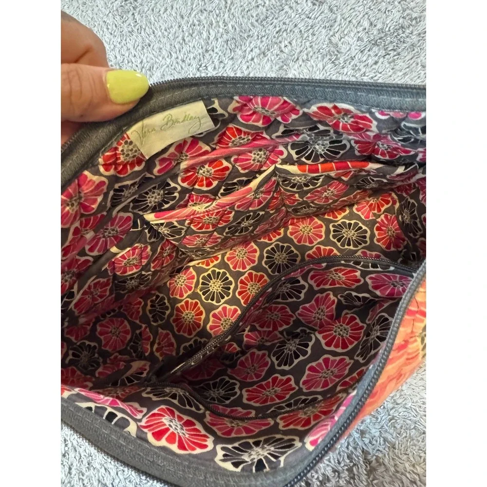 Vera Bradley Shoulder Bag Quilted Cotton Floral Pink Red Gray Hobo Purse